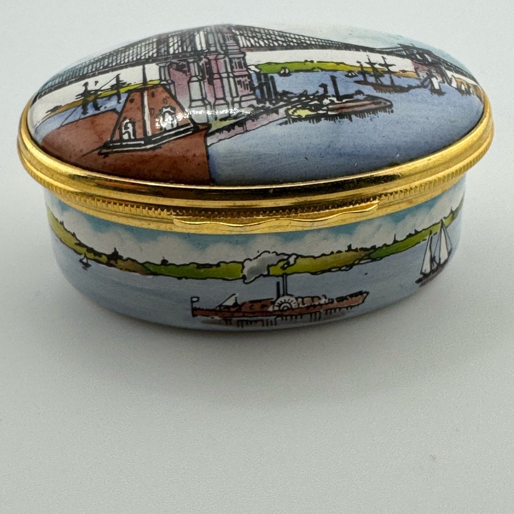 RARE Tiffany Designed Halcyon Enamel Box of the Brooklyn Bridge Centennial NIB - Picture 7 of 11